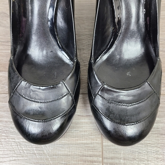ALDO Black Wedge Round Toe Leather Heels Size 7.5 - Picture 8 of 17